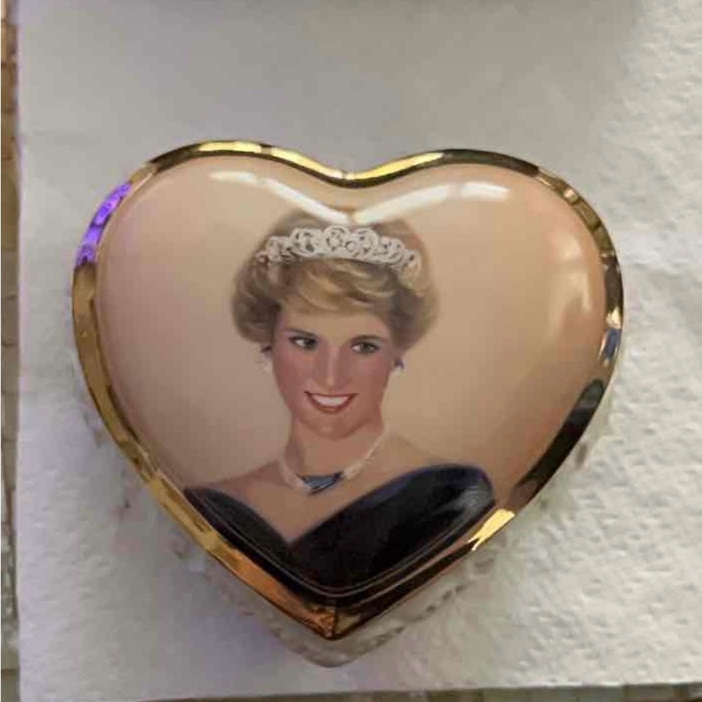 Princess Diana Heart-Shaped Trinket Box with Gold Trim